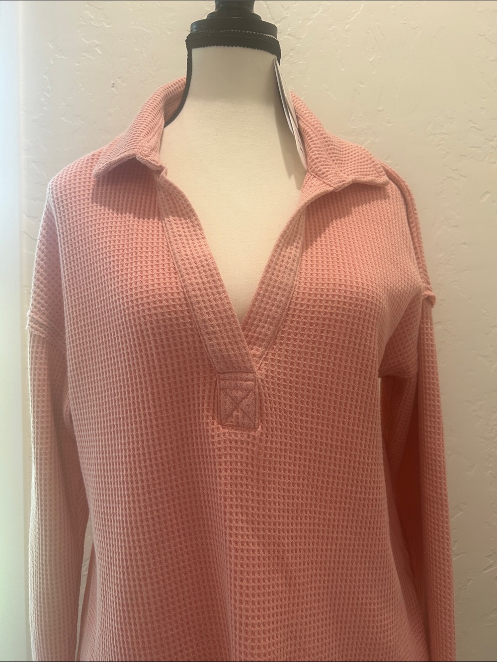 Olive & Oak Blush Waffle-Knit Collar Pullover